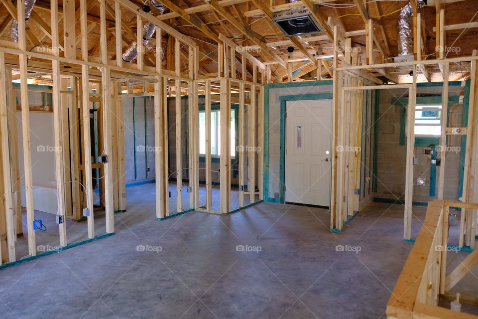 Wooden framework in a new house.