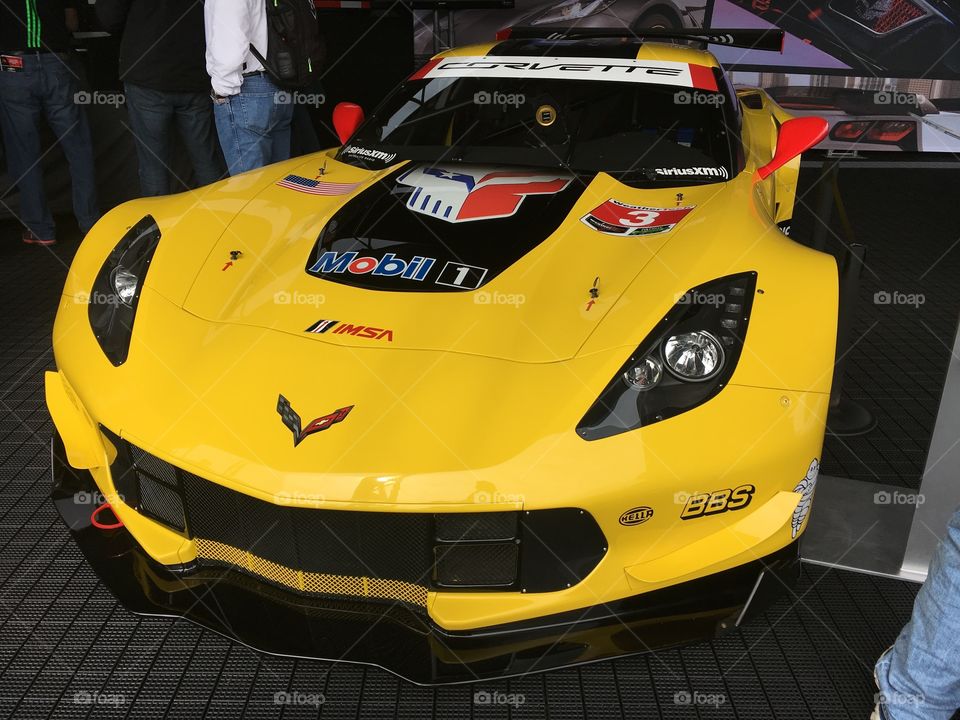Corvette racing Corvette Z06 on display at the 24 Hours of Daytona race in the traditional paint scheme
