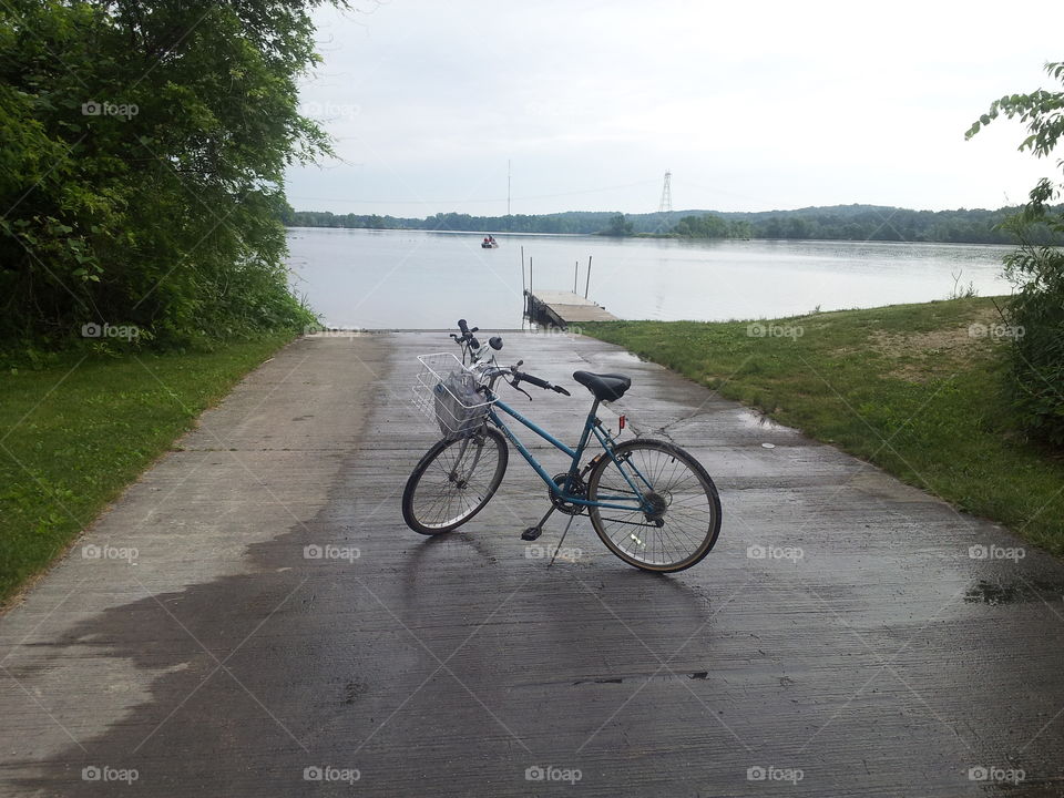 Bicycle on a lake boat ramp