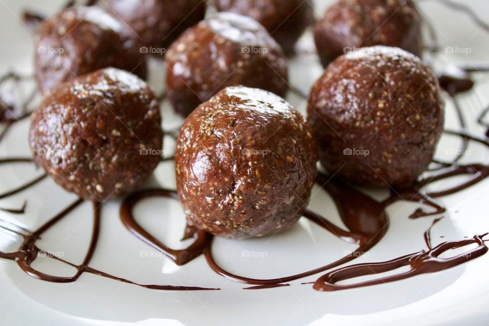 Cocoa bites on white plate