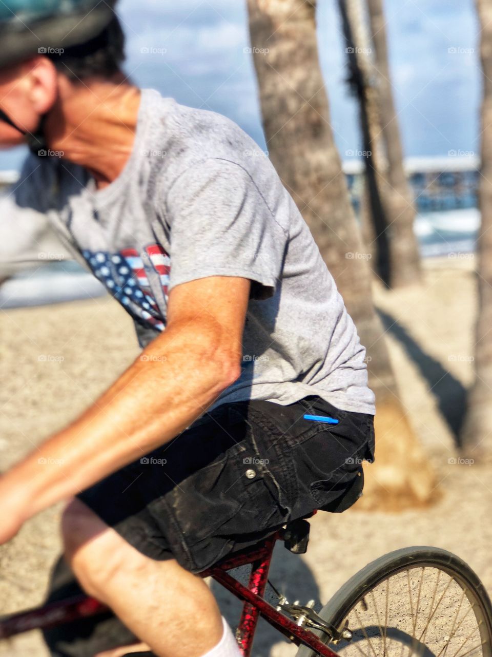 Foap Mission Staying In Good Shape! Man Bicycling On The Beach Trail