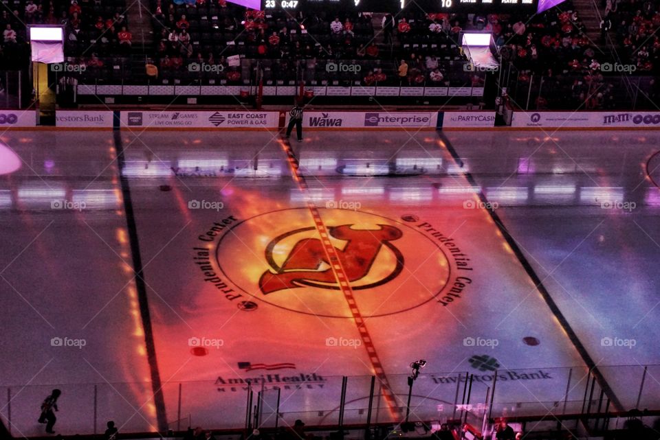 NJ Devils Logo on Ice