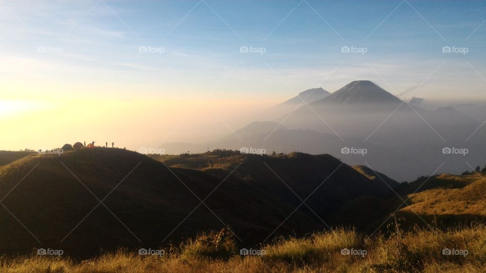 View of a volcano at sunrise