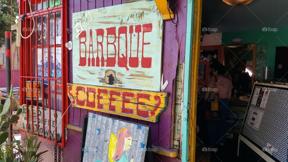 very colorful shot of the entrance of my favorite coffee shop called Buffalo Bills Mercantile near Pacoima California