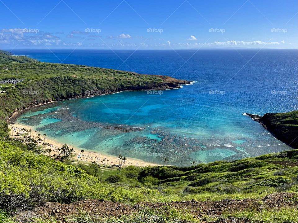 View of Hanauma Bay from the Hanauma Bay Ridge Trail in Hawaii Kai