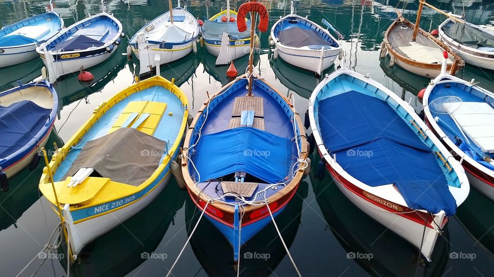 colorful docked boats in Nice, France