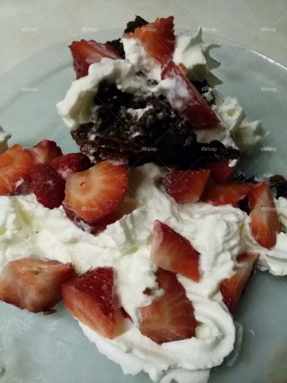 strawberry with cake and cream