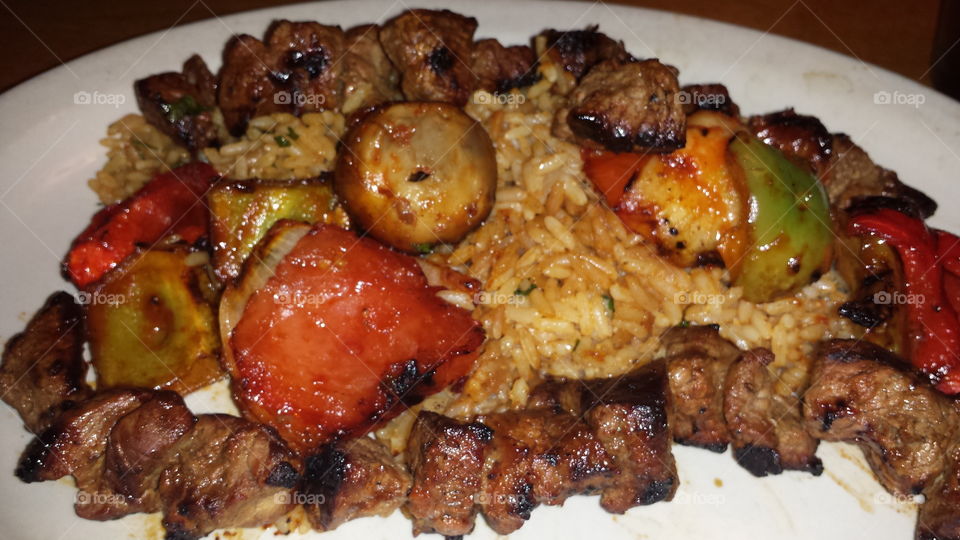 Steak Kabob and rice