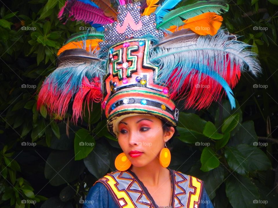 Costa Maya Dancer. In Costa Maya, Mexico, a dancer in beautiful headgear. 