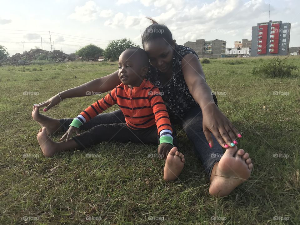 mother and a son doing exercise