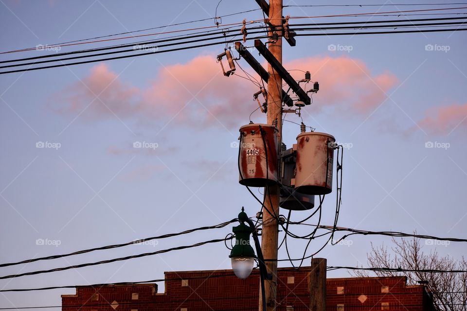 Telephone wires at sunset