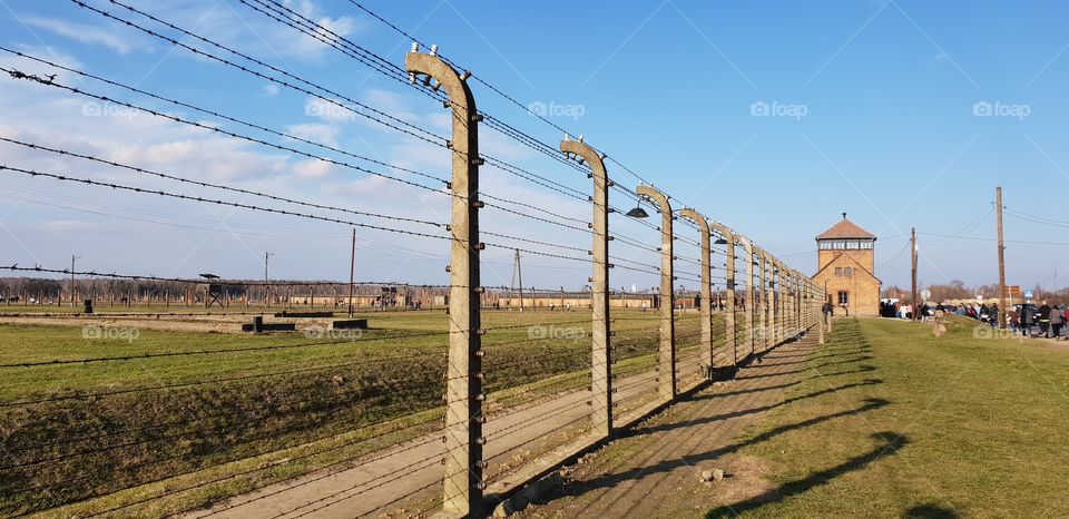 Perimeter electrified fencing at Aushwitz Birkenhau to prevent prisoners escaping where many chose to take their own lives rather than be detained or murdered in the camp itself.