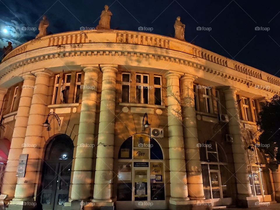 Smederevo Serbia by night nice bulding with pillars and statues