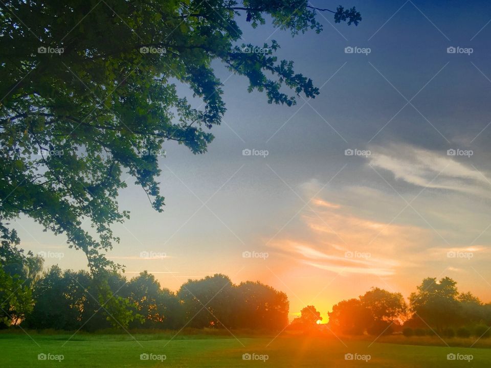 Early morning sunset on the countryside 