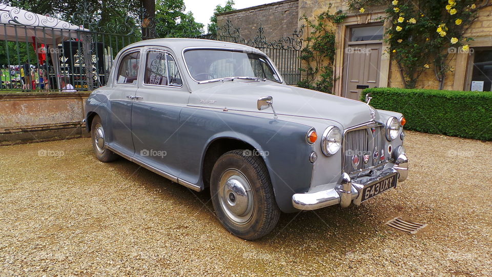 sliver grey vintage  rover car at belton house. England