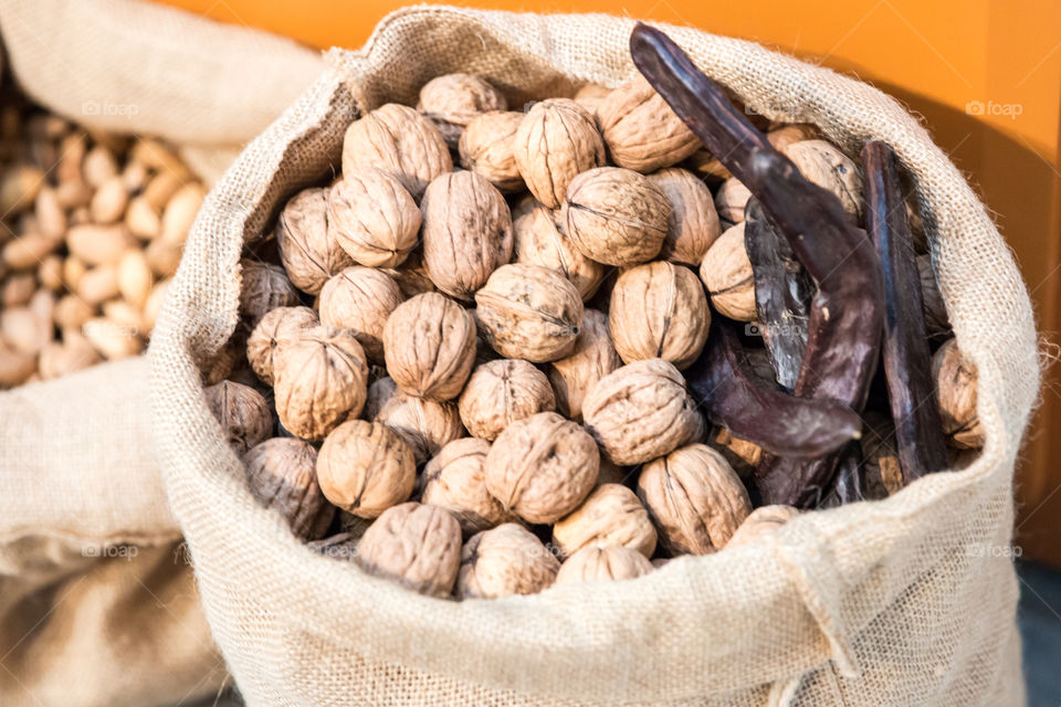 Burlap Sack Of Healthy Walnuts
