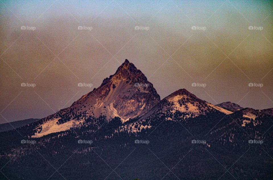 Mountain peak, view from Crater Lake National Park in Southern Oregon 