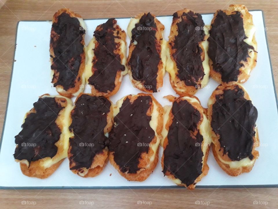 Tasty and creamy eclairs