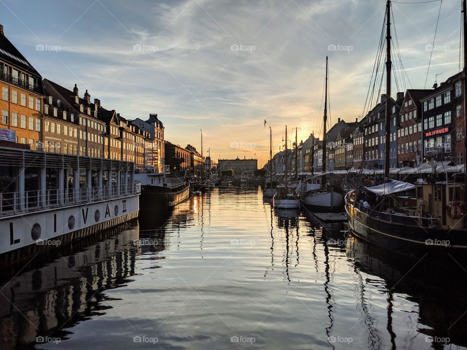 Nyhavn in Copenhagen at Sunset