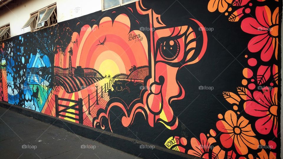 Artes de rua. Grafite, pinturas artísticas em muros, paredes das cidades em pontos turísticos.