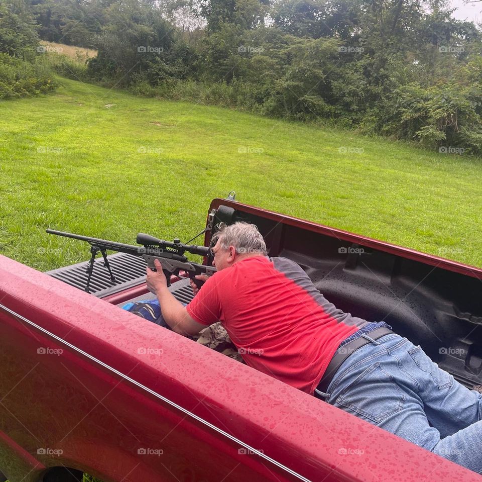 350 yards uneven terrain and I nailed it.  Not bad for being out of practice 