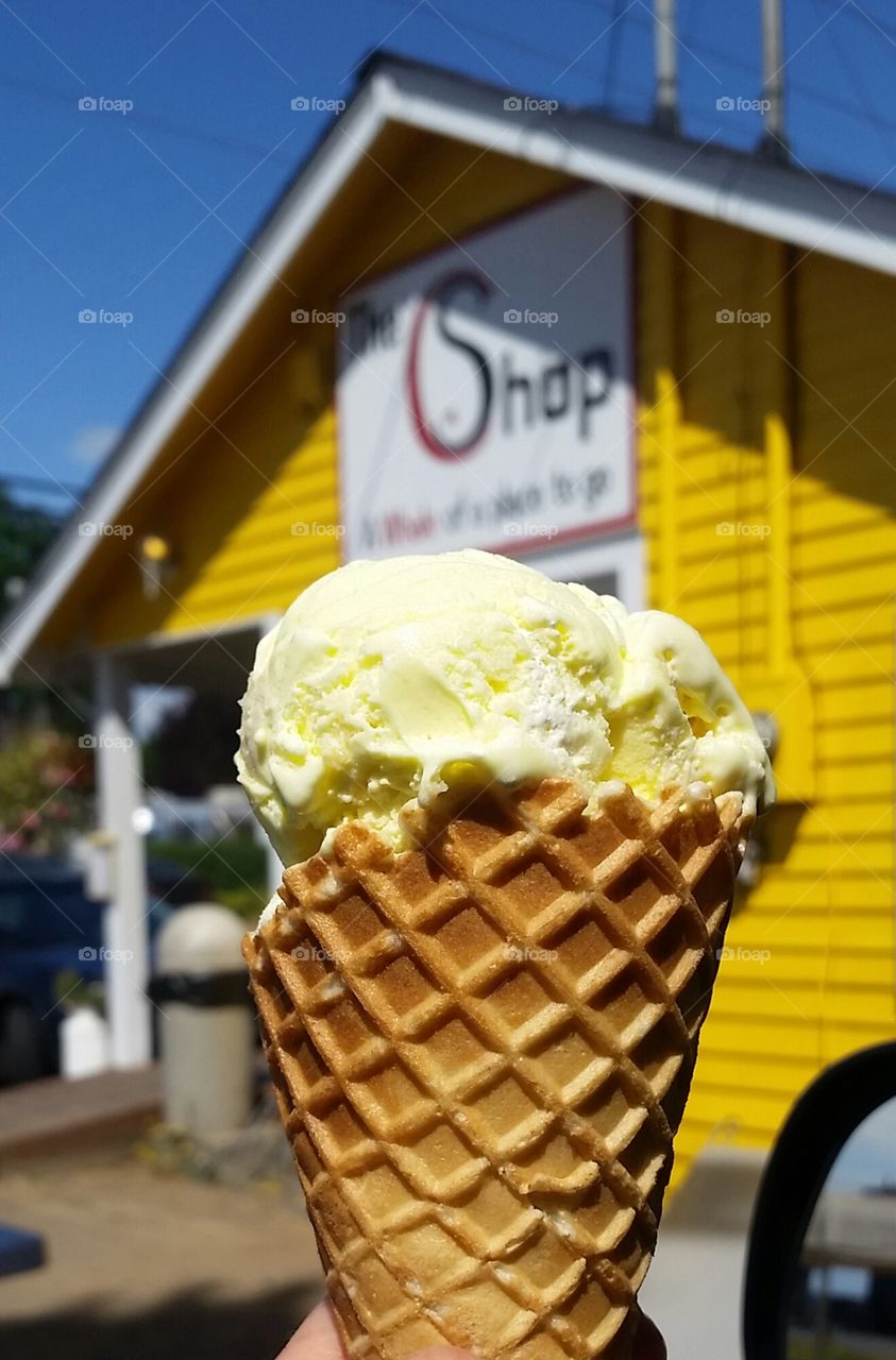 Cool treat, hot day. Lemon Meringue ice cream cone