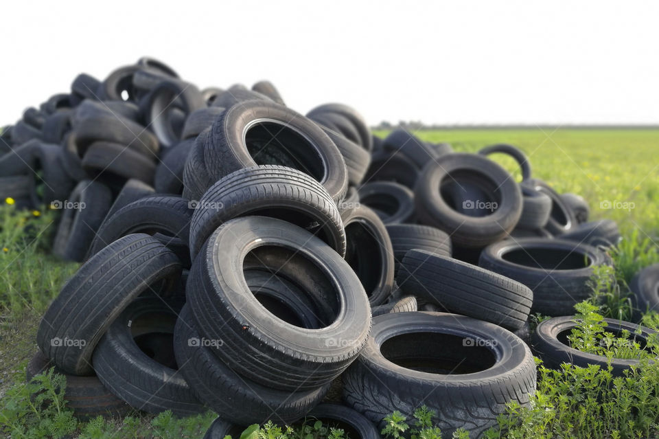 Old tyres in the field
