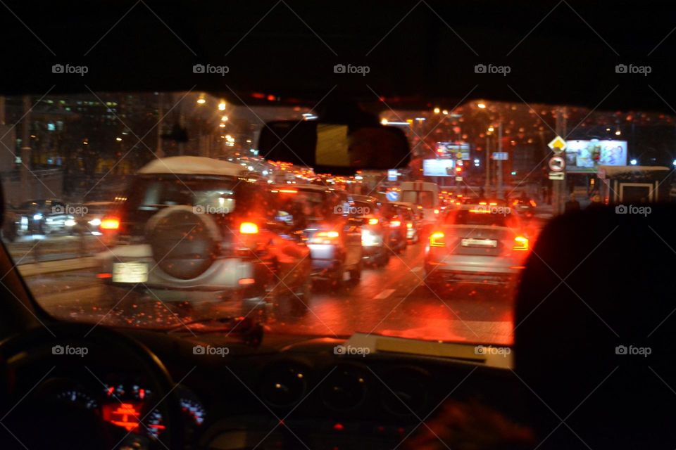 car window road night light view