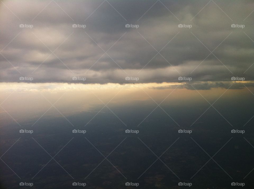 Aerial view of clouds with sunlight 