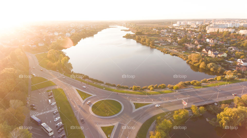 City view from above. Sunlight 