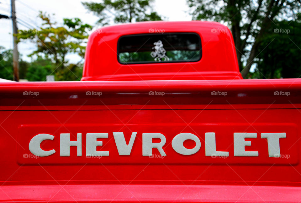 Chevy tailgate. historic Chevrolet pick-up truck