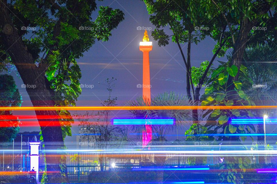 The sight of the Jakarta National Monument (Monas) at night