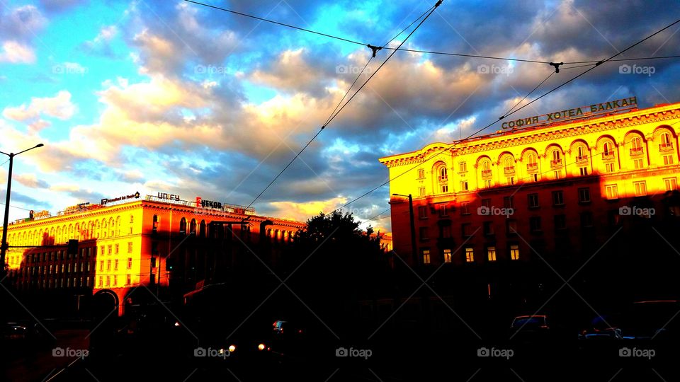 Sunset in the cloudy Sofia