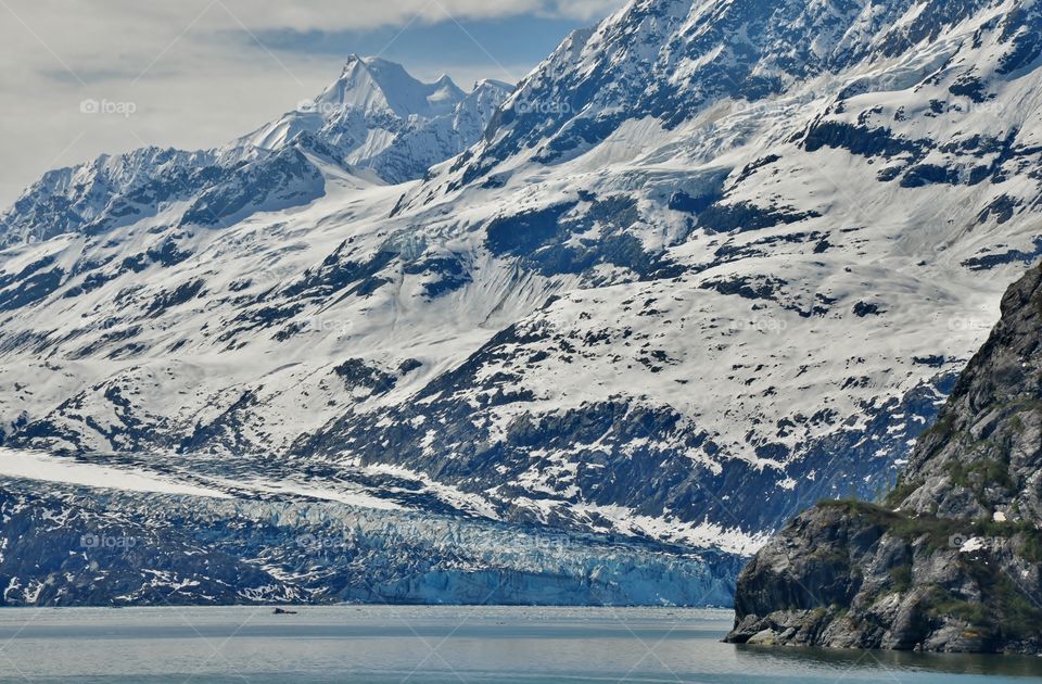View of snowcapped mountain near lake