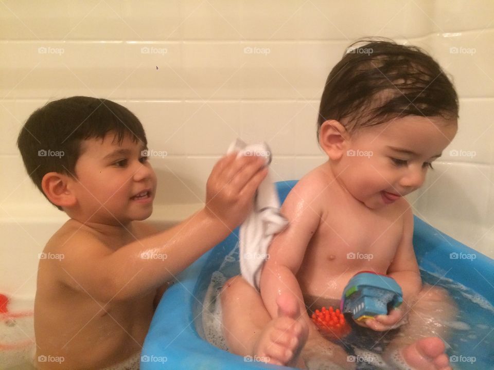 Brothers bathing 