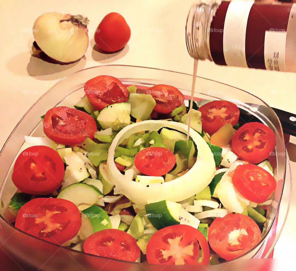 Large salad multicolored with vegetables.