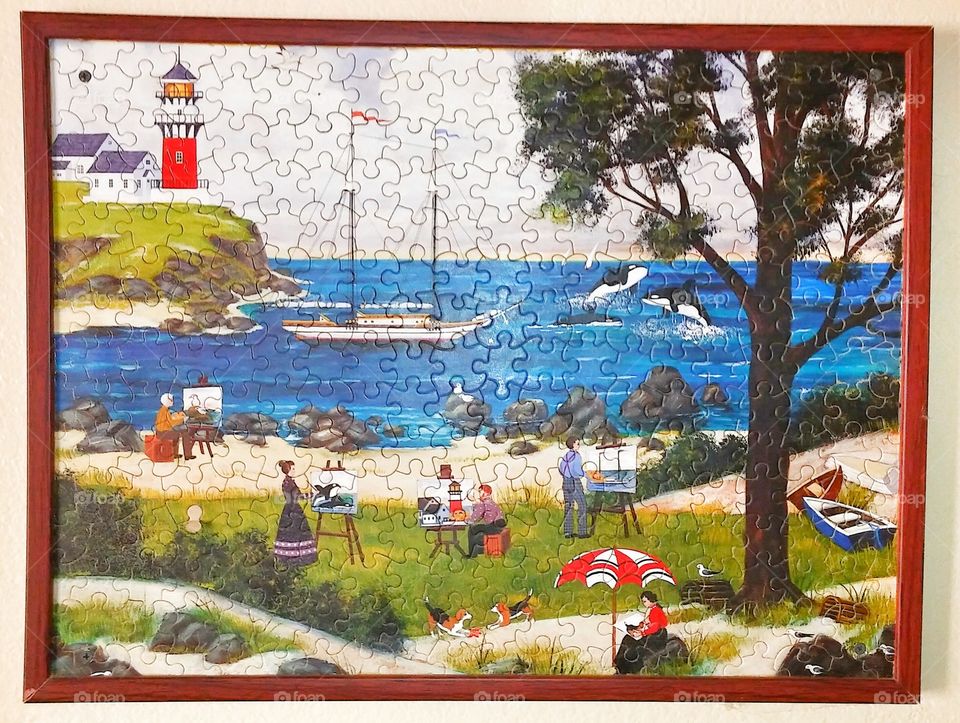 puzzle picture with a wooden frame in a elderly Community in Sacramento California
