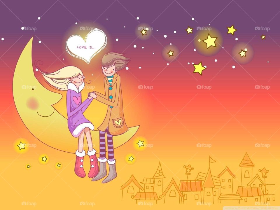 Lovers is sitting on the moon and the sight looks very nice