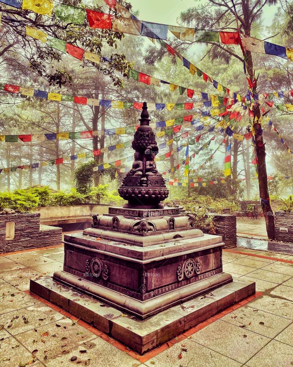 Beautiful courtyard of the Nagarkot Resort in Nepal. Surrounded by greenery and perched on top of a hill, this is truly a heavenly place!
