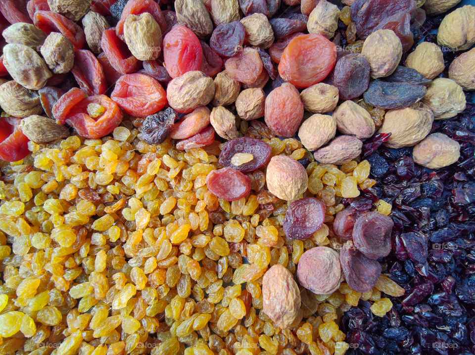 Mix of dried fruits (prunes, raisins, apricots and cranberries)