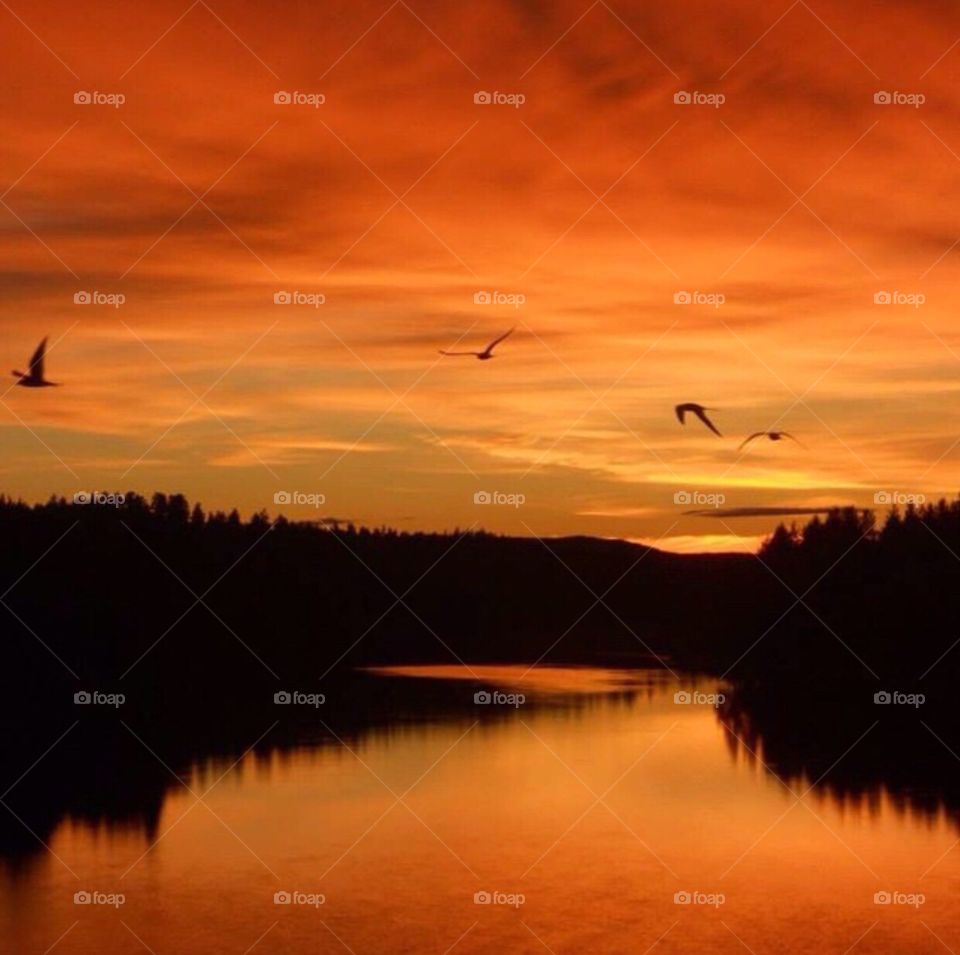 scandinavian landscape - orange clouds