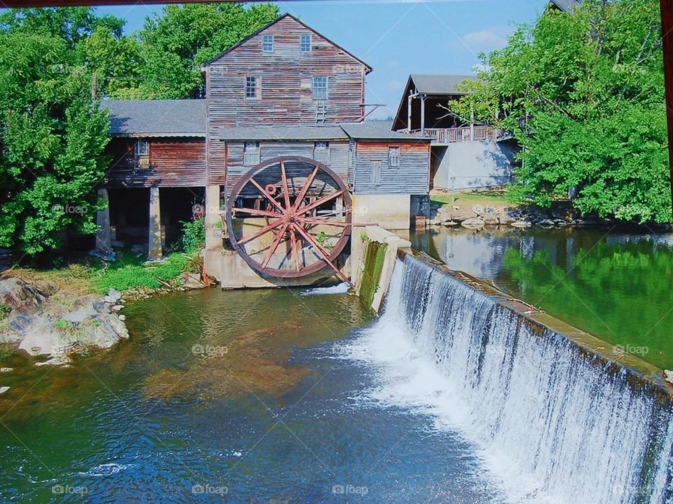 Grits mill water wheel water fall