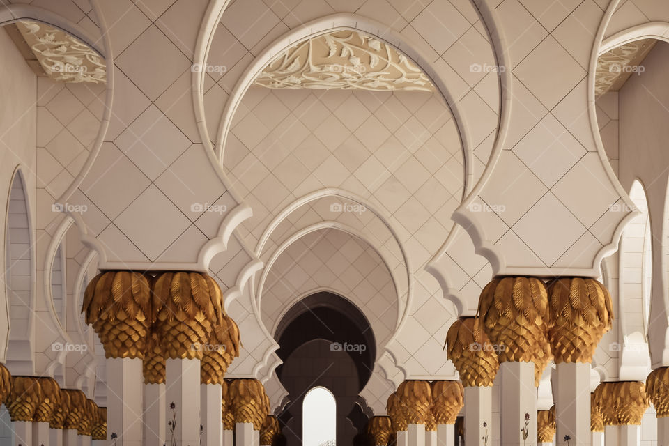 Arabic oriental islamic style geometric pattern wall. Arch shape architecture exterior design concept.
