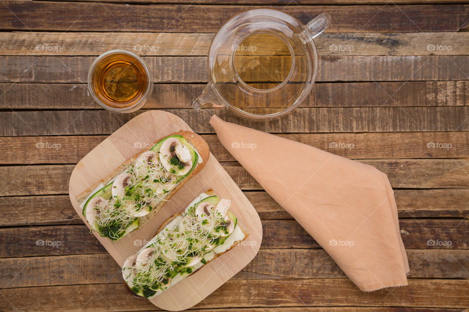 High angle view of breakfast