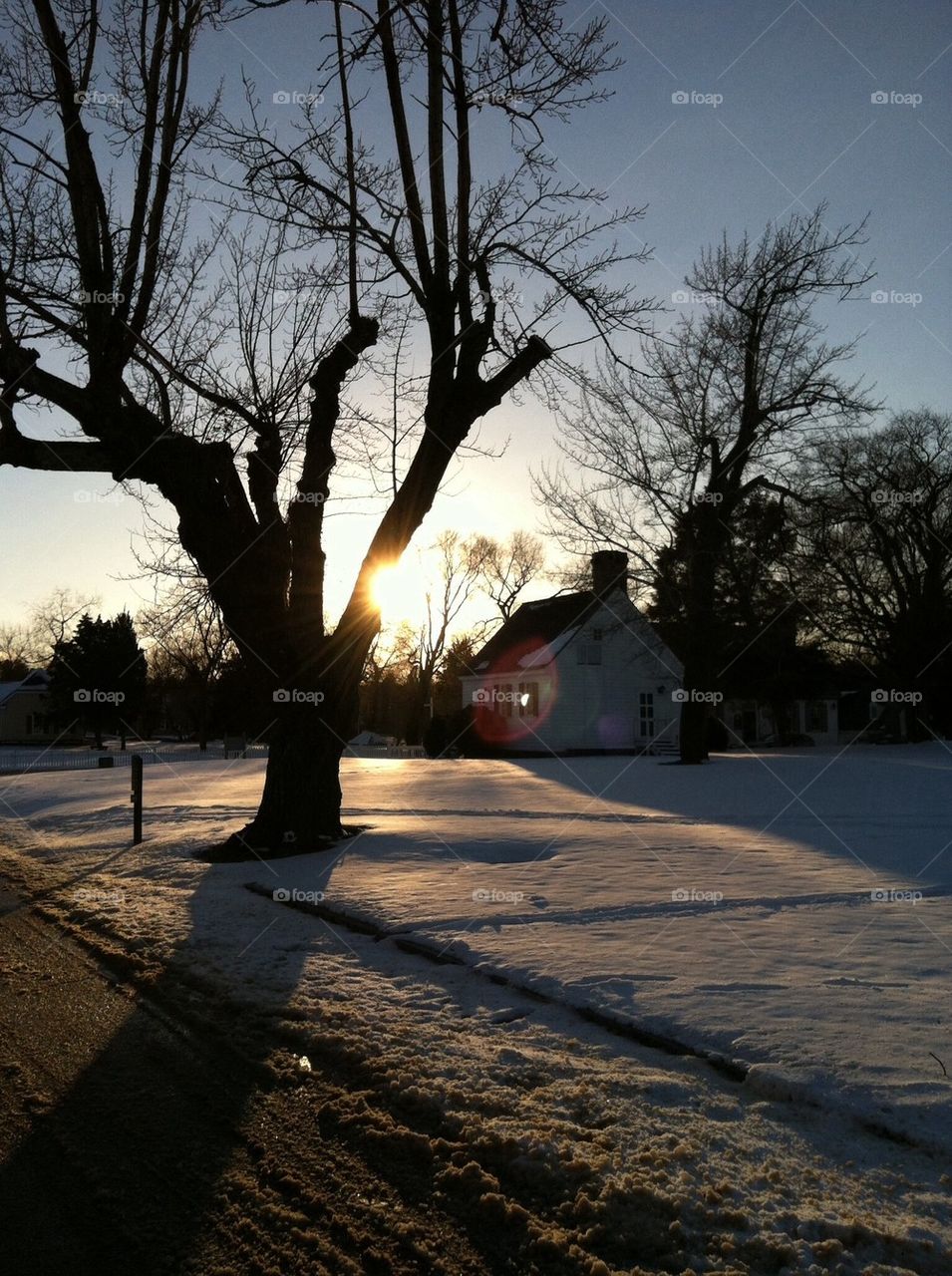 Yorktown cottage in snow