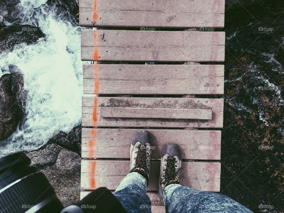 Feet view while hiking 
