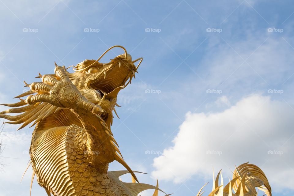 In front of Golden Dragon statue 
