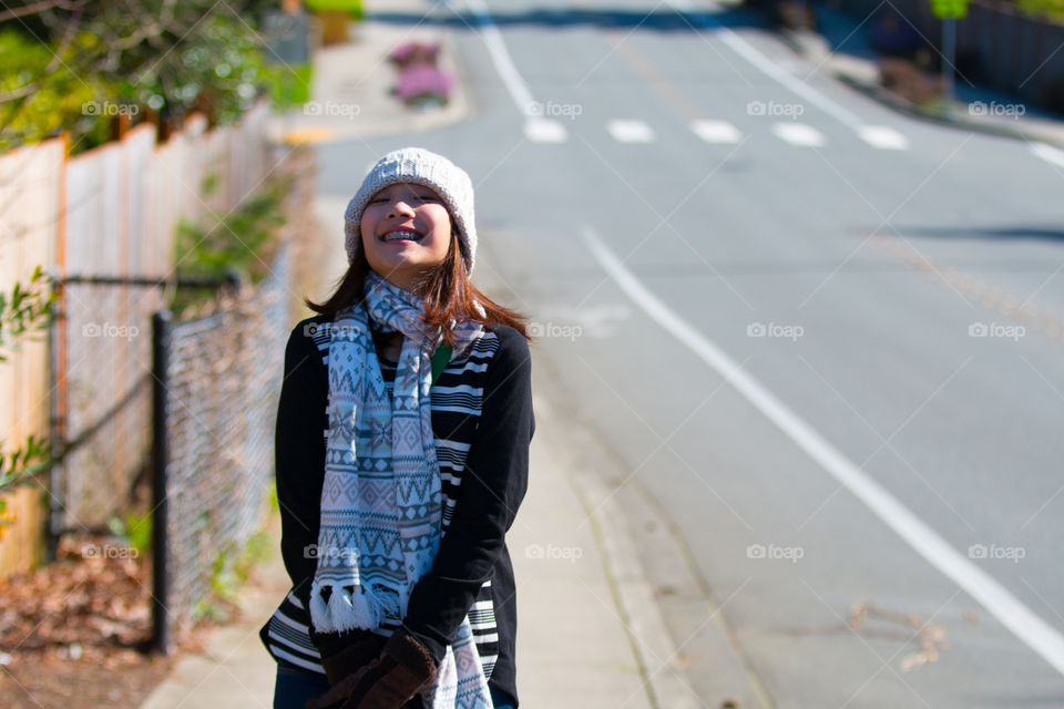 Girl on the sidewalk 