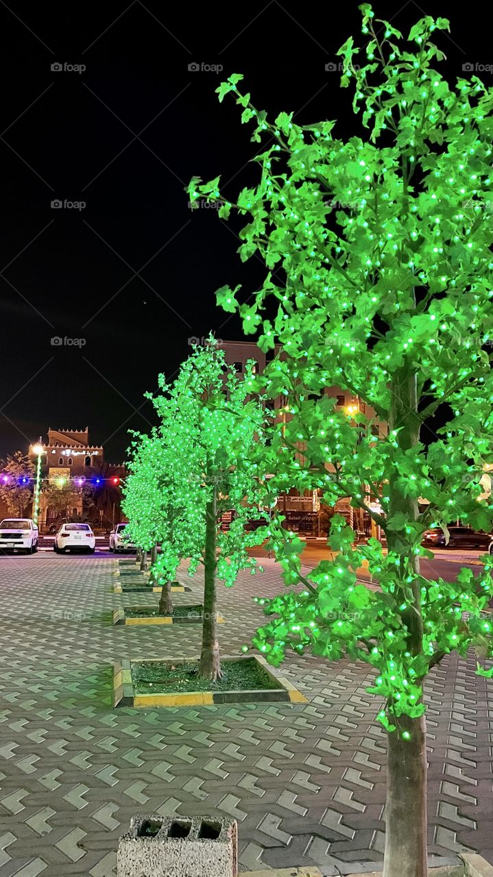 Beautiful green led lights tree