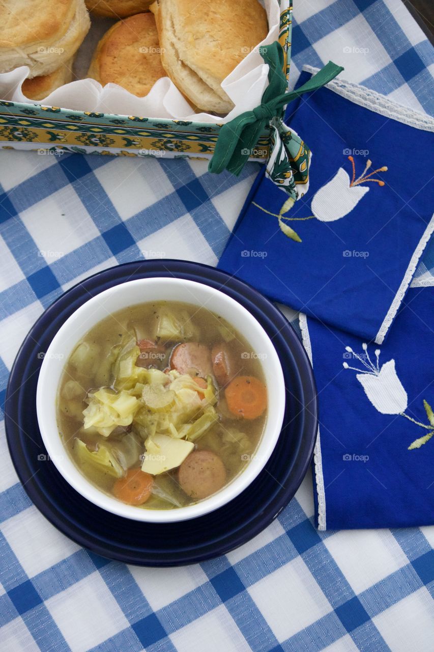 Sausage soup flatlay 